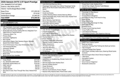 2026 Genesis GV70 3.5T SPORT PRESTIGE