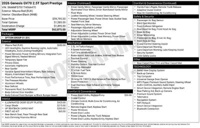 2026 Genesis GV70 2.5T SPORT PRESTIGE