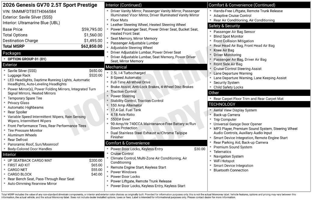 2026 Genesis GV70 2.5T SPORT PRESTIGE