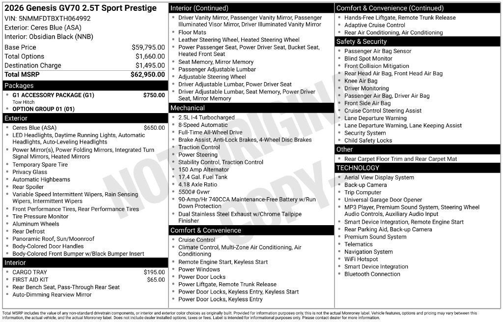2026 Genesis GV70 2.5T SPORT PRESTIGE