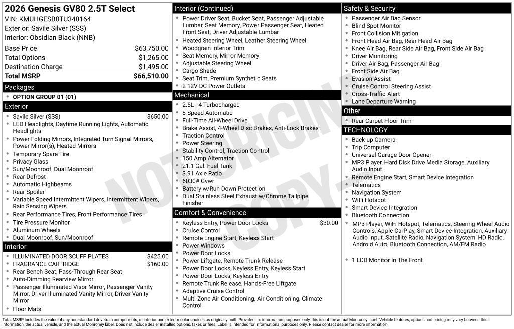 2026 Genesis GV80 2.5T SELECT