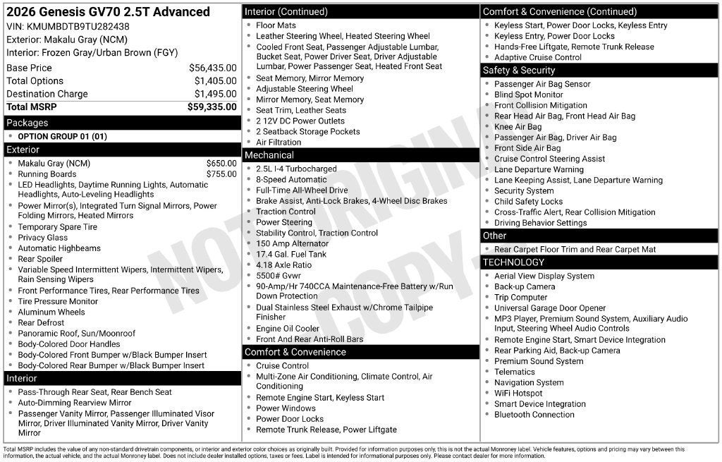 2026 Genesis GV70 2.5T ADVANCED