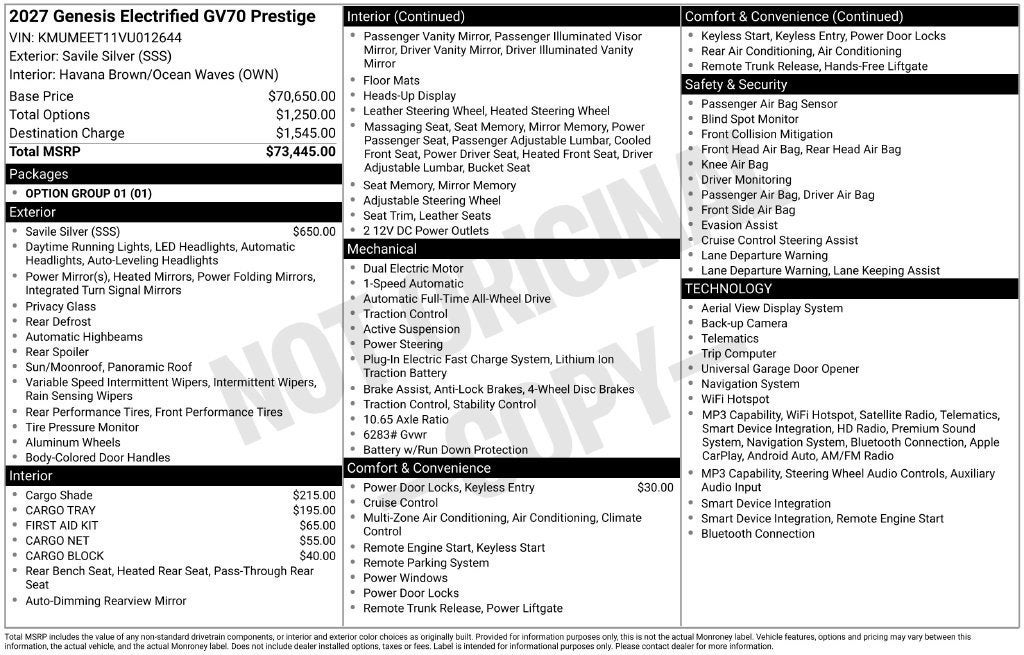 2027 Genesis Electrified GV70 PRESTIGE