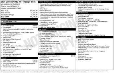2026 Genesis GV80 3.5T Prestige Black