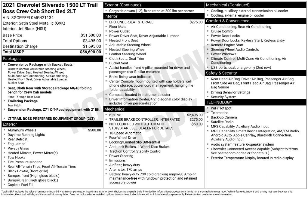 2021 Chevrolet Silverado 1500 4WD Crew Cab Short Bed LT Trail Boss
